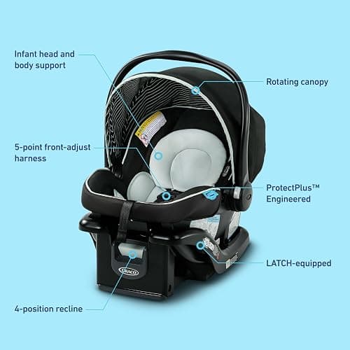 Graco® SnugRide Lite LX Infant Car Seat, Lightweight Rear-Facing Seat for Babies 4–30 lb, 4-Position Adjustable Base, LATCH Installation & ProtectPlus Engineered, Studio thumbnail 8