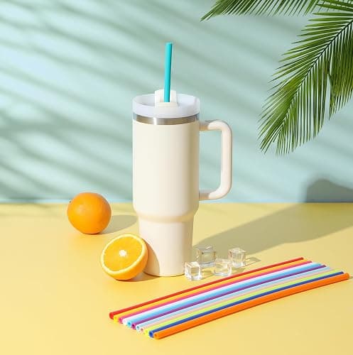 12 Pack Extra Long 14.5 inch Reusable Silicone Straws for Stanley 40 oz Tumbler 1 Gallon 128 75 64 OZ Tumbler, Large Water Bottle -Wine Bottle - Flexible Drinking Straws with 2 Cleaning Brushes thumbnail 3