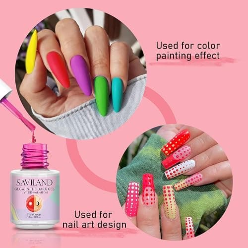 SAVILAND Glows in The Dark Gel Nail Polish Set - 12 Halloween Colors Luminous Neon Nail Gel Polish Set Soak off U V/LED Glow Effect Nail Polish for DIY Nail Art Design Holiday Gifts for Women thumbnail 5
