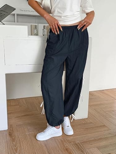 Fisoew Womens Wide Leg Track Pants Casual Elastic Waist Bow Tie Y2K Baggy Sweatpants with Pockets thumbnail 2
