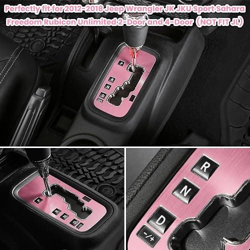 Trim Gear Frame Cover Gear Shift Box Cover For Jeep Wrangler 2012-2018 JK JKU Sport Sahara Freedom Rubicon Unlimited Gear Shift Panel Cover Trim Interior Decoration Accessories Aluminum (Pink) thumbnail 2