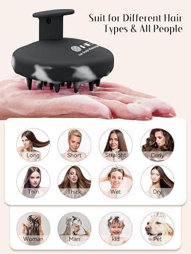 HEETA Scalp Massager Hair Growth, Scalp Scrubber with Soft Bristles, Integrated Silicone Design, Exfoliator for Dandruff Removal & Relaxation, Shampoo Brush Fit Wet Dry Hair Use, Black thumbnail 7