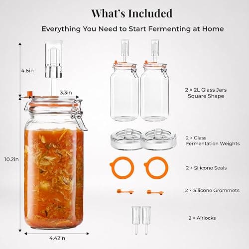 JILLMO 2L Wide Mouth Fermentation Jar with Airlock & Weight, 2 Pack | Fermentation Kit for Homemade Kimchi, Sauerkraut, Pickles and More thumbnail 3