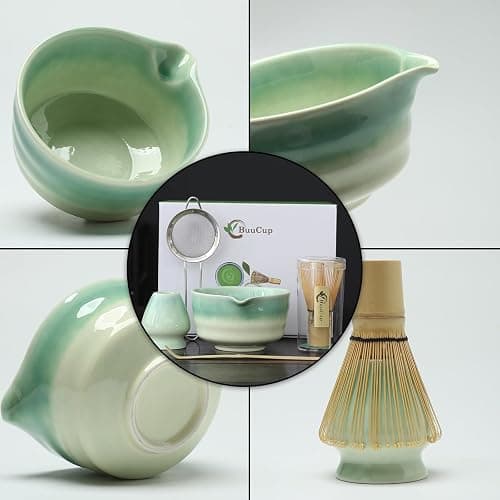 Buucup Japanese Matcha Set, Matcha Bowl with Spout, Matcha Whisk and Holder, Bamboo Matcha Scoop and Stainless Steel Sifter - 5 Pcs Gradient Green Matcha Kit for Matcha Lover thumbnail 3