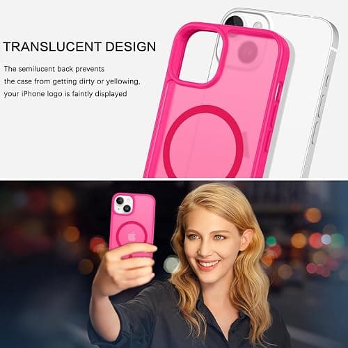 BENTOBEN for iPhone 13 Phone Case and iPhone 14 Magnetic Case [Compatible with Magsafe] Slim Translucent Matte Design Shockproof Bumper Drop Protective Cute Girls Women Boys Men 13/14 Cover, Hot Pink thumbnail 2