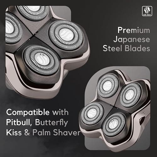 Skull Shaver Forte PRO 4 Head Replacement Blade - Shaver Blade for Wet & Dry Shaving - Rotary Heads Design - Japanese Stainless Steel - Compatible with Pitbull, Palm & Butterfly Kiss Shavers thumbnail 4