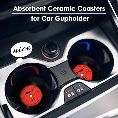 Britimes 2 Pack Car Coaster, Absorbent Ceramic Stone Cork Base Drink Coasters 2.6 Inch, Music Retro Disco Nostalgics Auto Accessories Cup Holders for Women & Men Car Decor thumbnail 6