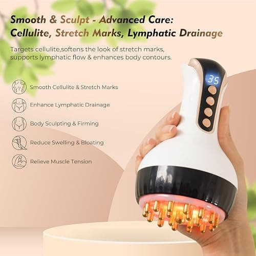 35-Speed 3-in-1 Lymphatic Drainage Massager - Cellulite Massage Tool for Legs, Arms, Belly | Anti Cellulite Massage Tool w/ Microcurrent, Heat, Vibration | Body Sculpting & Skin Renewal (White) thumbnail 3