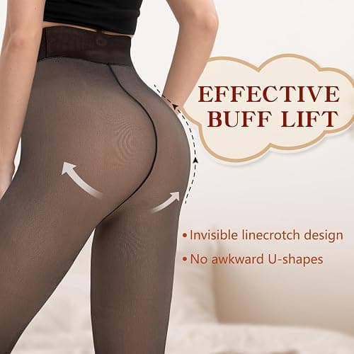 HONGTEYA Fleece Lined Tights Women Winter Thermal Leggings Pantyhose Fake Translucent Thick Warm Sheer Tights thumbnail 5