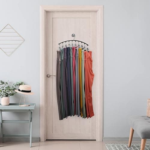 Volnamal Legging Organizer for Closet, Metal Yoga Pants Hangers 2 Pack w/10 Clips Holds 20 Leggings, Space Saving Hanging Closet Organizer w/Rubber Coated Closet Organizers and Storage, Black thumbnail 2