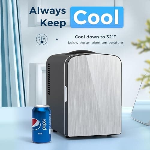 Antarctic Star Compact Refrigerator, Portable Mini Fridge, Skin Care 4L Capacity/6 Cans, for Bedroom, Car, Office & Dorm, Small Cooler for Cosmetics, Magnetic Brushed Stainless Steel Door,Black thumbnail 2