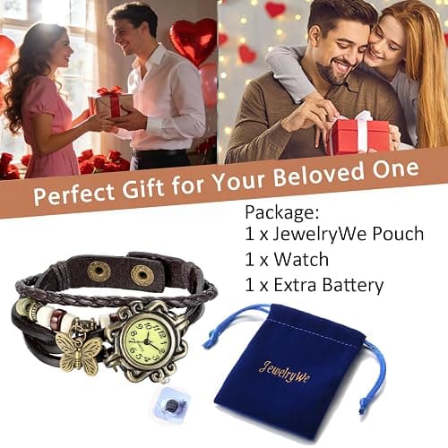 JewelryWe Women Bohemia Bracelet Watch Vintage Classic Fashion Weave Wrap Around Quartz Wristwatch with Adjustable Leather Weave Strap - for Summer Beach Daily and Office thumbnail 6