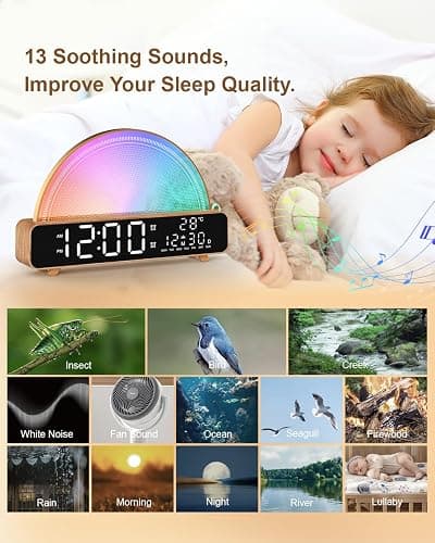 HAODINGMAI Sunrise Alarm Clock Wake Up Light with Sunrise Simulation White Noise Machine Touch Control Bedside Lamps Colors Atmosphere Lamp 30/60/90 Sleep Timer 13 Nature Sounds thumbnail 3