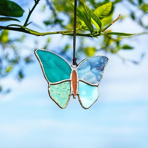 H&D HYALINE & DORA Butterfly Stained Glass Window Hangings Handmade Animal Design Panels Ornament for Home Window Garden thumbnail 2