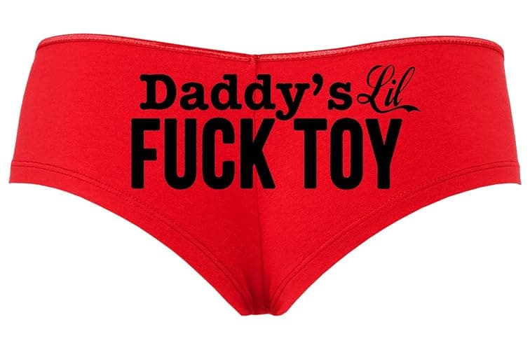 Knaughty Knickers Daddys Little Lil Fuck Toy Fucktoy DDLG BDSM Owned Boyshort Red/Black - Large - Black - Image 1