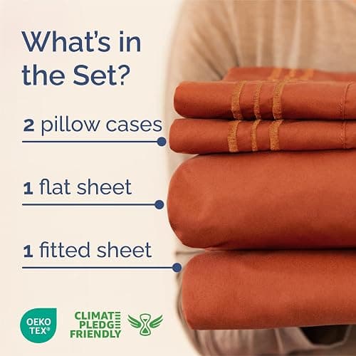 King Size 4 Piece Sheet Set - Comfy Breathable & Cooling Bed Sheets Set - Hotel Luxury Bedding for Women, Men, Kids & Teens - Deep Pockets, Easy-Fit, Super Soft & Wrinkle Free - Oeko-Tex - Terracotta thumbnail 2