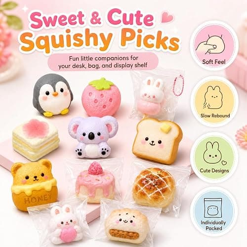 Squishy Charms Bulk, Assorted Cute Food and Animal Squeeze Fidgets，Happy Dessert Set thumbnail 7