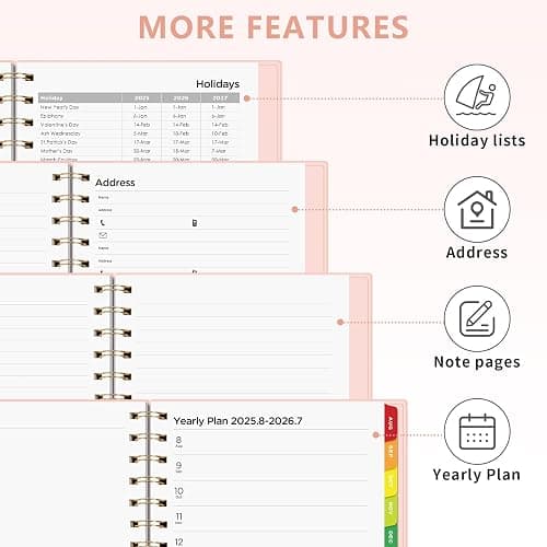 Academic Diary 2025-2026 Weekly Planner, A5 Week to View Teacher Planner - 30-Minute Appointment Book, Mid Year Diary August 2025 - July 2026 with Colorful Monthly Tabs, Boost Productivity - Pink thumbnail 7
