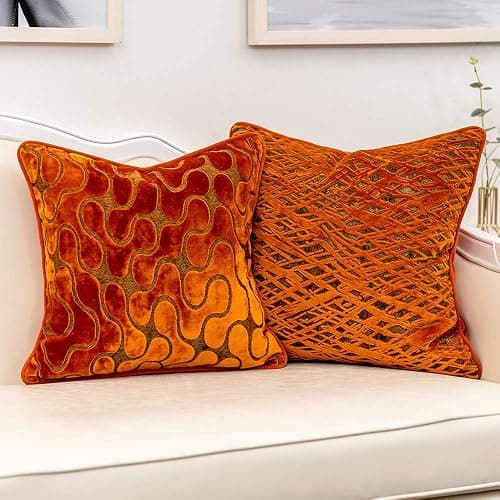 Yangest Orange Square Throw Pillow Cover Wavy Velvet Cushion Cover Modern Zippered Pillowcase for Sofa Couch Bedroom Living Room Chair, 18 x 18 Inch thumbnail 7