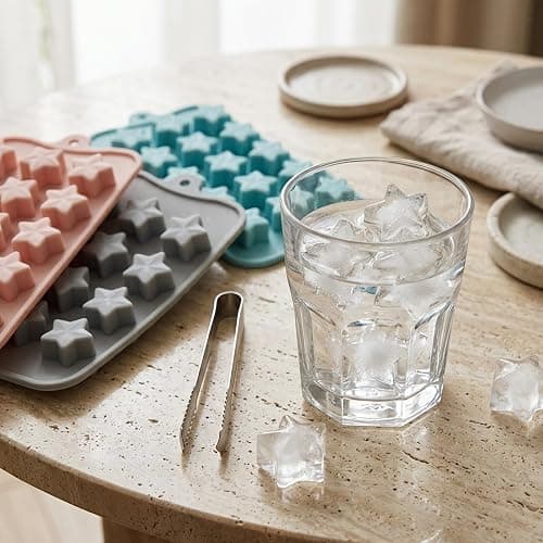 3PCS Star Ice Cube Trays, Mini Star Ice Cube Trays, Unique Moulds with a Tweezer, for Home Cooks and Beverage Decorators, in Pink, Grey and Blue thumbnail 2