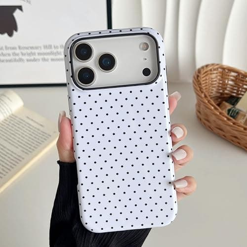 Longlayss Compatible for iPhone 17 Pro Max Case Cute Polka Dot Phone Case | Cute Aesthetic Polka Dot Phone Cover for Women Girl Shockproof Slim TPU and Hard PC Protective Cover (White) thumbnail 8