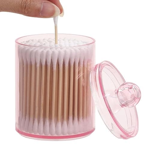 Tbestmax 4 pcs Qtips Holder Bathroom Container, 10 OZ Apothecary Jar, Pink Cotton Ball/Swabs Dispenser Organizer for Storage thumbnail 4