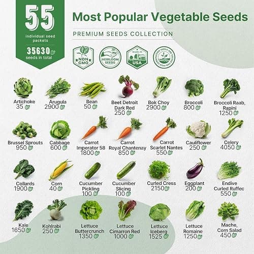 55 Vegetable Seeds Variety Pack - 35,600+ Non-GMO Heirloom Seeds for Planting Vegetables and Fruits in Individual Seed Packets, Home Garden Seeds for Hydroponic, Indoor and Outdoors Gardening thumbnail 3