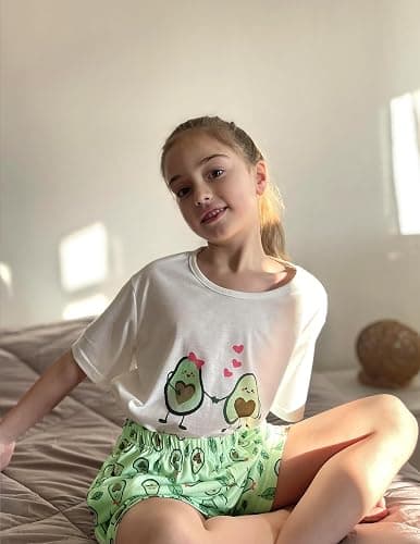 Arshiner Girls Pajama Set 3 Piece Short Sleeve Sleepwear Summer Soft Cute Pjs Outfits thumbnail 4