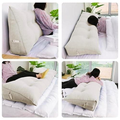WOWMAX Wedge Pillow Headboard Dorm Headboard Twin XL Bed Wedge Pillow Bolster Pillow for Bed with Removable Cover, 80% Cotton & 20% Linen Blend, Pure White thumbnail 5