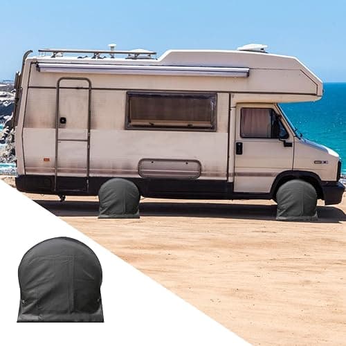Tire Covers, 4pcs Black Outdoor Waterproof Tire Covers, Waterproof Anti-UV Snow Sun Rain Tire Protector Covers for RV, Truck,Trailer, Camper (30-32 Inch) thumbnail 8