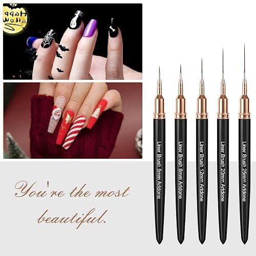 Artdone Metallic Nail Art Pens, Liner Brushes Set, 5PCS Black Color Nail Tools For Long Lines, Thin Details, Fine Drawing, Liner Brush UV Gel Polish Painting Nail Design Sizes 5/8/12/20/25mm thumbnail 6
