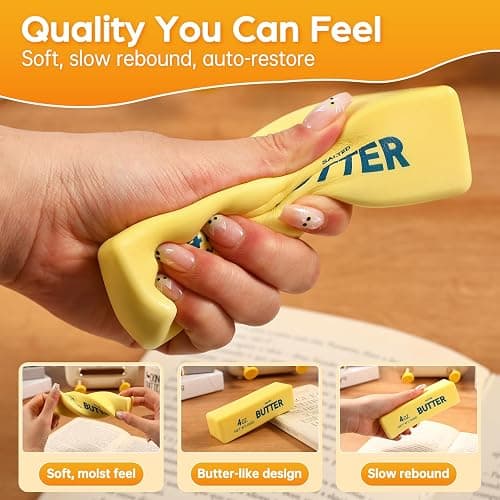 Butter Squishy Fidget Toys Slow Rising Stress Relief Toy - Realistic Butter Stick Squeeze, Soft PU Foam Fidget for Anxiety & Sensory Relief, Cute Desk Decor for Kids, School thumbnail 4