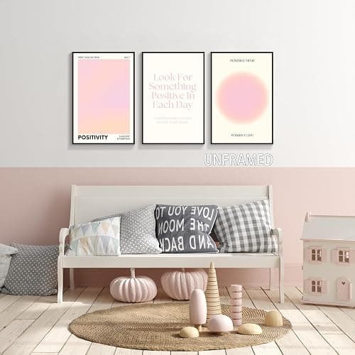 Adyggefy Pink Gradient Aura Angel Numbers Poster for Room Aesthetic 3 Piece 12x16in, Pastel Positive Daily Affirmation Quotes Canavs Wall Art Abstract Minimalist Print Painting for Bedroom Unframed thumbnail 8