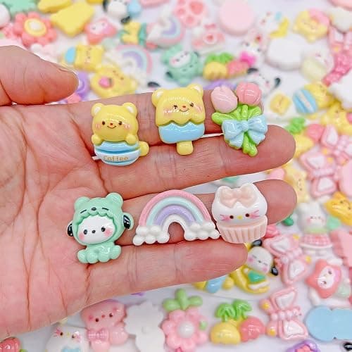 FULUSODO 60pcs Embellishments Cute Set, Flat Back Bulk Mixed Resin Ornament Scrapbooking Set thumbnail 3