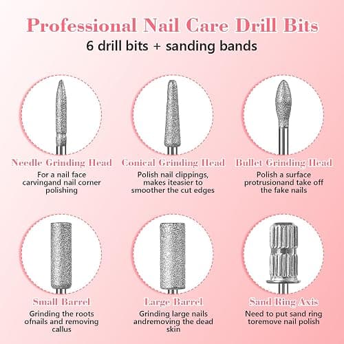 12Pcs Nail Drill bits Set,Professional Nail Art Tools Set for Acrylic Art,with 6 pcs Sanding Bands for Manicure & Pedicure Crystal Nail Files,Perfect for Nail Salons & Beauty thumbnail 3