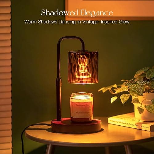 Candeldo Candle Warmer Lamp with Timer, Tortoise Shell Glass Shade | Height Adjustable, Dimmable, with Leopard-Inspired Details, Vintage Home Decor, Includes 2 Bulbs thumbnail 4