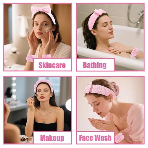 Canitor Spa Headband Wrist Bands Hair Clips Set Skincare Makeup Self Skin Care for Women Washing Face Teens Teenager Tween Clean Girl Gifts Cute Trendy Stuff Things Pink Stocking Stuffers thumbnail 3