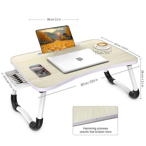 Fayquaze Portable Foldable Laptop Bed Desk with Storage Drawer and Cup Holder - Lap Desk Laptop Stand Tray Table for Eating, Reading and Working thumbnail 3