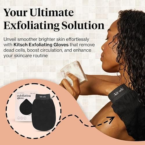 Kitsch Exfoliating Glove – Korean Exfoliating Mitt & Deep Exfoliating Body Scrubber for Shower, Bath | Body Exfoliator, Dead Skin Remover | Skin Care for Smooth, Renewed Skin - 1pc, Black thumbnail 6