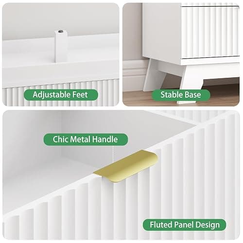 Xixini Fluted Dresser for Bedroom with 7 Drawers, 48" Wide Modern Chest of Drawers with Metal Handle, Wooden Dresser TV Stand, Wood Closet Clothes Storage Organizer for Living Room, Hallway, White thumbnail 6