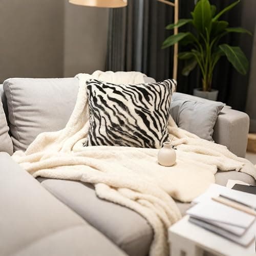 Entua Black White Square Pillow Cover Soft Fluffy Fuzzy Faux Fur Zebra Stripe Throw Pillows Modern Decorative Accent Cushion Covers Pillowcase for Couch Sofa Living Room Bedroom, 18x18 thumbnail 2