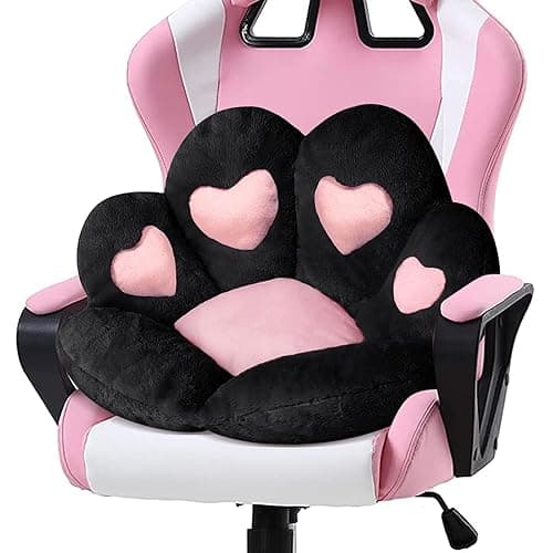Ditucu Cat Paw Cushion Kawaii Chair Cushions 27.5 x 23.6 inch Cute Stuff Heart-Shaped Seat Pad Comfy Lazy Sofa Office Floor Pillow for Gaming Chairs Room Decor Black - Image 1