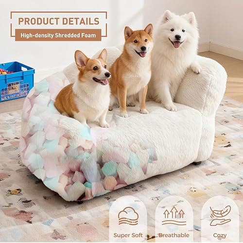 Belandi Dog Sofa Couch for Extra Large Medium Dogs, 51” Memory Foam Pets Sofa with Faux Fur Fabric Beige thumbnail 3