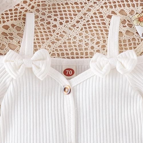 Fernvia Infant Baby Girl Clothes Suspenders Short Sleeve Ribbed Romper Flared Pants Set Headband 3pcs Summer Outfit thumbnail 3