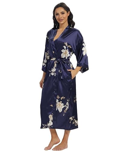 Peignoir long en satin doux pour femmes, kimonos soyeux pleine longueur et robes de chambre élégantes thumbnail 3