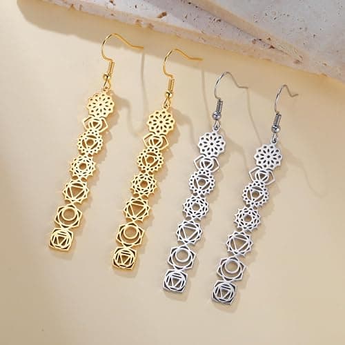 Dreamtimes 7 Chakra Earrings for Women Stainless Steel Spiritual Healing Pendant Earring for Meditation Yoga Lover for Christmas thumbnail 8