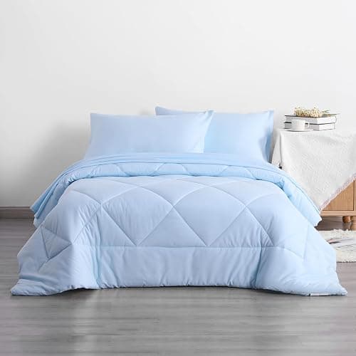 NTBAY Twin Comforter Set with Sheets, 5 Pieces Soft and Breathable Bedding Set, Twin Bed in a Bag, Down Alternative Comforter Set Solid Color All Season, Kids Bedding Set, Aqua thumbnail 2