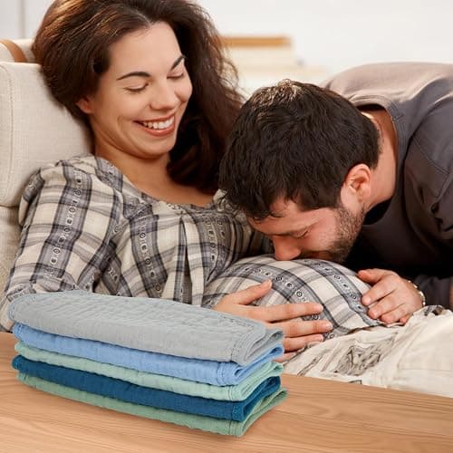 MIGIOL Baby Burp Cloth 100% Cotton Newborn Cotton Muslin Burp Cloth 10x20 inches (Blue & Green 5 Pieces) thumbnail 7
