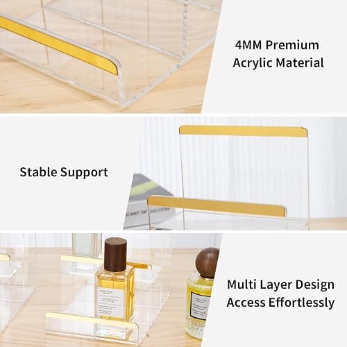 2 Pack 3-Tier Purse Display Stands, Acrylic Wallet Holder Risers Stand, 2-Inch Spacing Clear Clutch Rack Handbag Display Shelf, 4MM Thick Counter Wallet Organizer for Figure Sunglasses Retail Vendor thumbnail 5