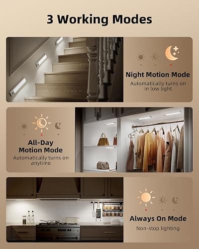 EZVALO 5 Pack Under Cabinet Lighting, 2400mAh Rechargeable Motion Sensor Light, 10inch Magnetic Closet Lights with Dimmable & 3 Color Temps, Wireless Motion Activated Lights with Remote for Kitchen thumbnail 8